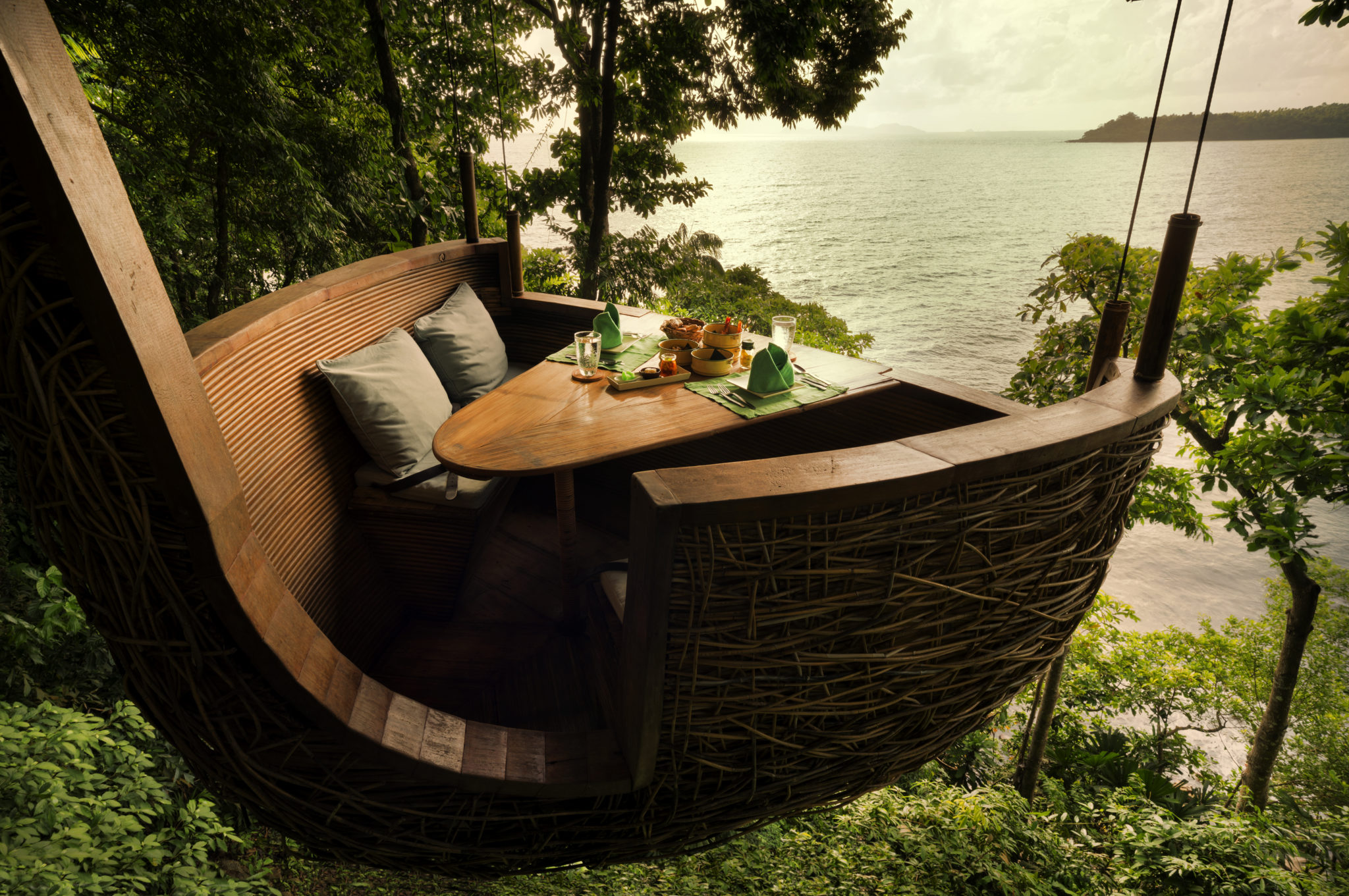 Dining on a tree top at Soneva Kiri