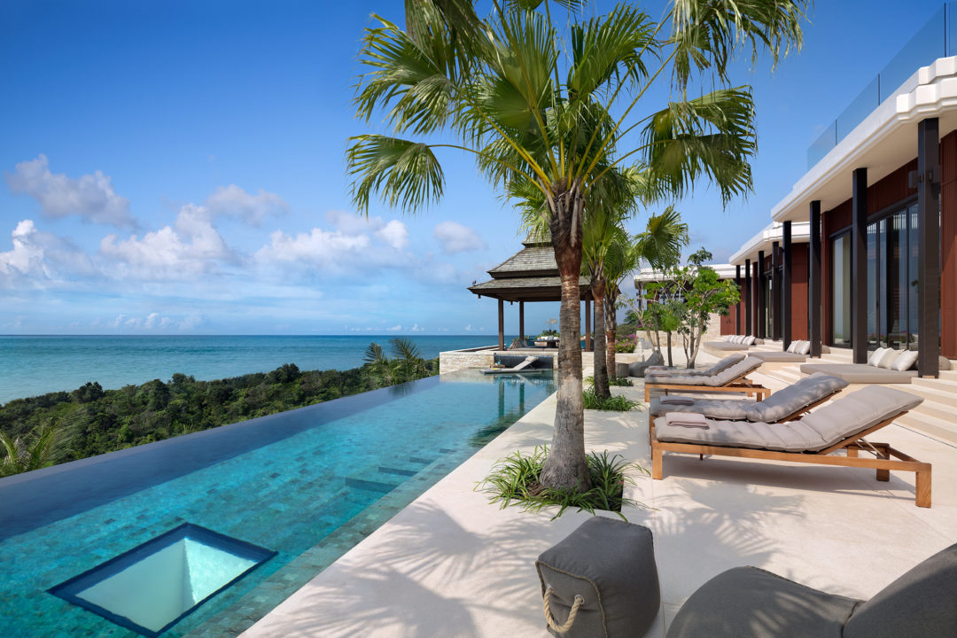 Similan villa, Anantara layan phuket, sea view, infinity pool, lounge chairs, sala, palmtree, terrace